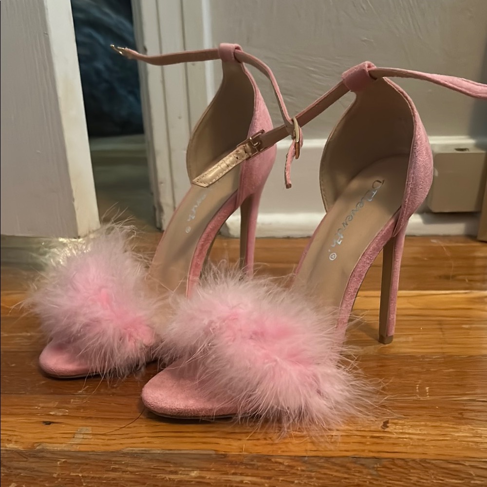 Glamorous Pink Stiletto Heels with Fluffy Detail